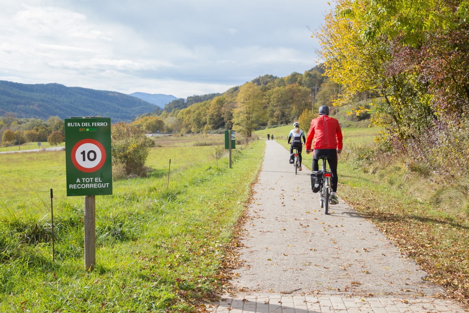 People cycling down track with speed limit, Catalonia
